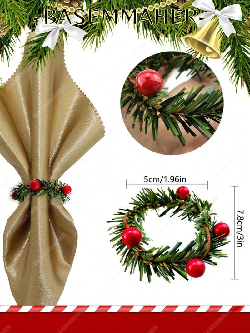 3/6/12/24Pcs Christmas Napkin Rings Christmas Napkin Holder Holly Berry Candle Wreath For Banquet Table Decorations,Christmas