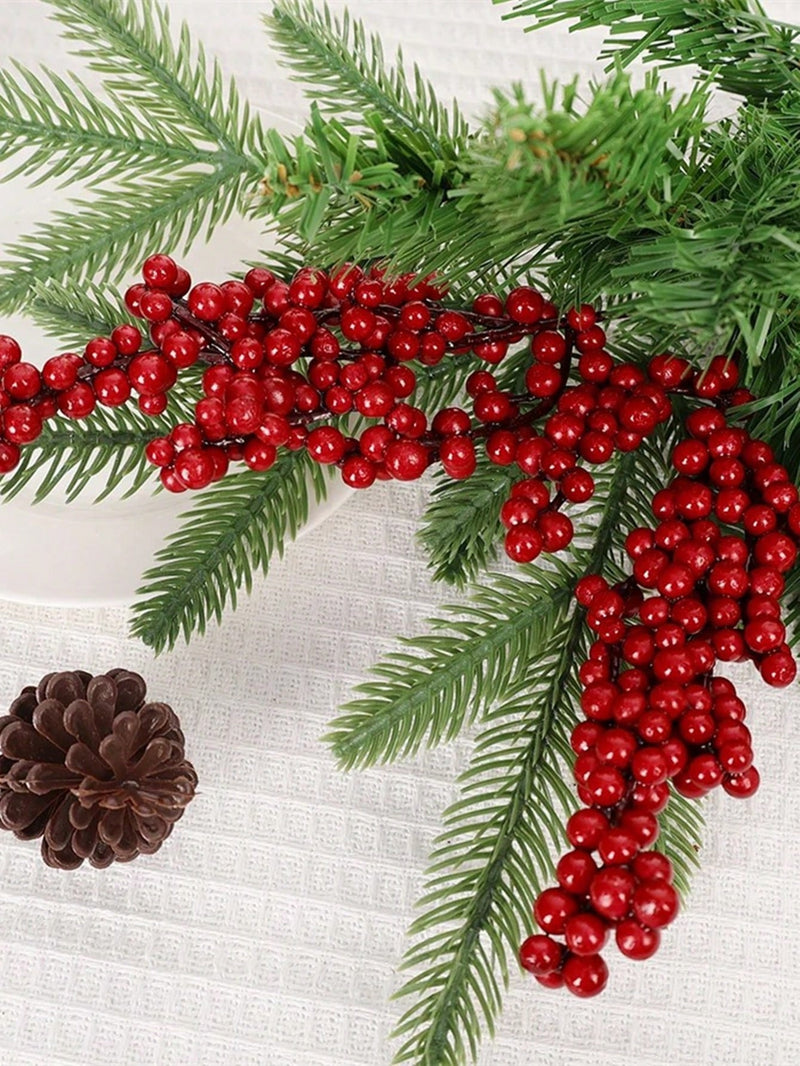 6/12Pcs Red Berries Branches Artificial Foam Holly Berry Flower Fruit Bouquet Stamen Plant DIY Wreath Christmas Party Home Decor,Christmas