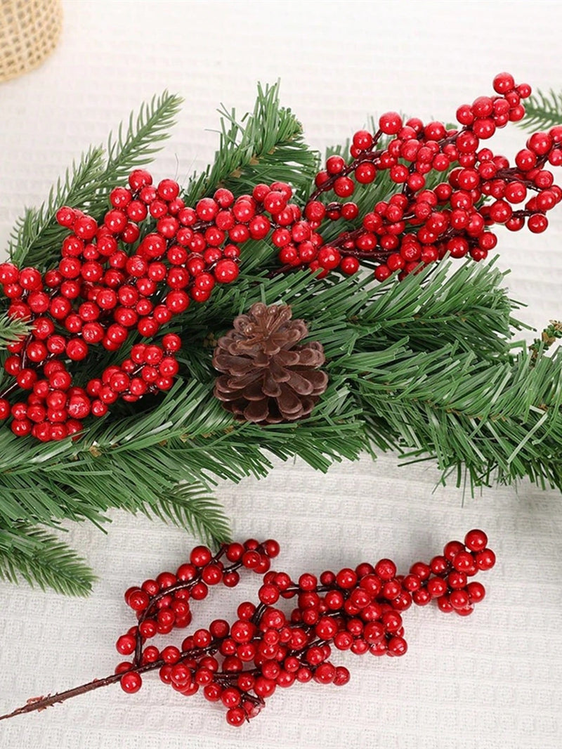 6/12Pcs Red Berries Branches Artificial Foam Holly Berry Flower Fruit Bouquet Stamen Plant DIY Wreath Christmas Party Home Decor,Christmas