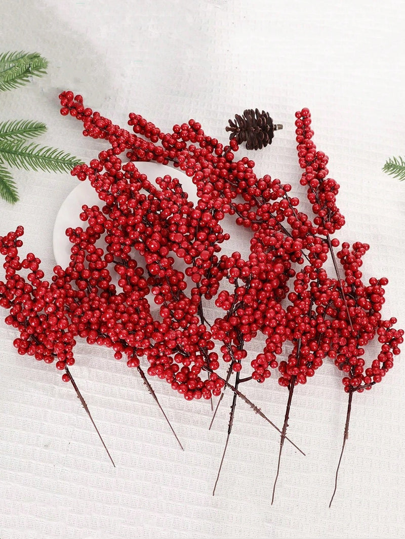 6/12Pcs Red Berries Branches Artificial Foam Holly Berry Flower Fruit Bouquet Stamen Plant DIY Wreath Christmas Party Home Decor,Christmas