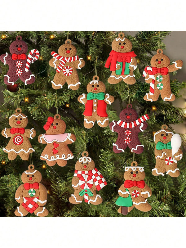 1pc Random Style PVC Gingerbread Man Christmas Tree Ornament, Assorted Plastic Gingerbread Figurine Decorations, Christmas Tree Hanging Ornament, Christmas Decorations, Halloween, Halloween Decoration