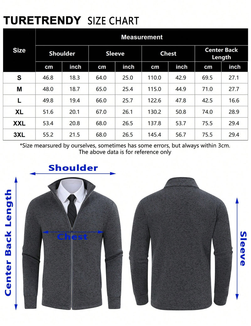 TURETRENDY Mens Full Zip Cardigan Sweater Casual Ribbed Knitted Sweater For Men