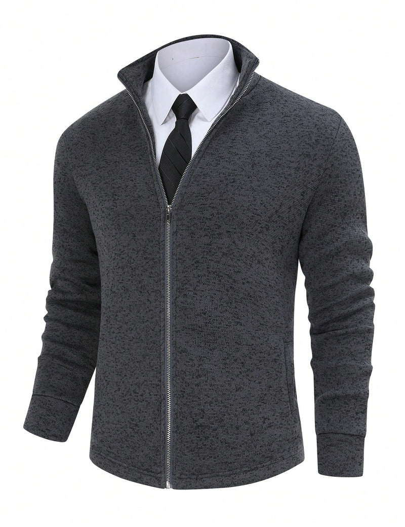 TURETRENDY Mens Full Zip Cardigan Sweater Casual Ribbed Knitted Sweater For Men