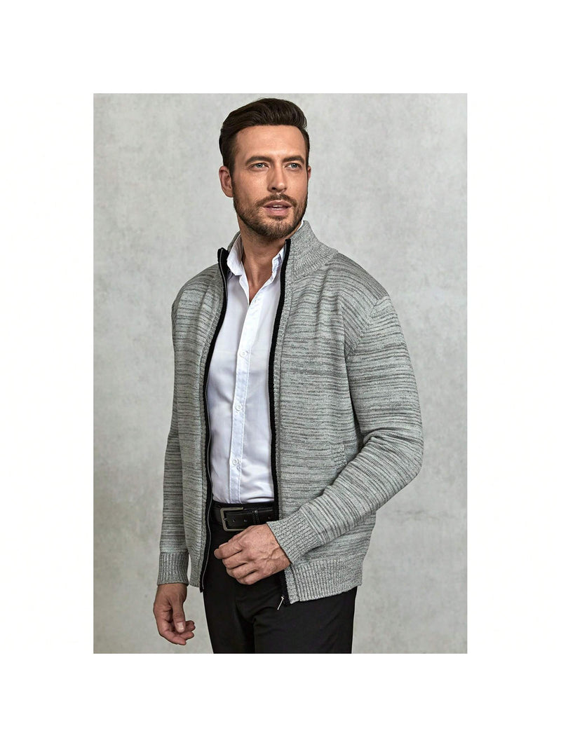 UrbanKnight Men's Cardigan Sweater Full Zip Up Long Sleeve Stand Collar Causal Knitted Winter Jacket With Pockets