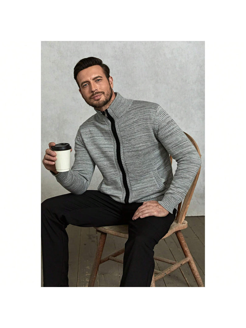 UrbanKnight Men's Cardigan Sweater Full Zip Up Long Sleeve Stand Collar Causal Knitted Winter Jacket With Pockets