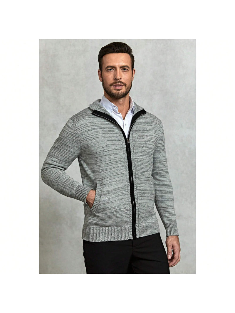 UrbanKnight Men's Cardigan Sweater Full Zip Up Long Sleeve Stand Collar Causal Knitted Winter Jacket With Pockets