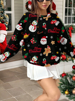 EZwear Plus Size Women Christmas Snowman & Gingerbread Man Print Sweatshirt, Fall/Winter Clothes