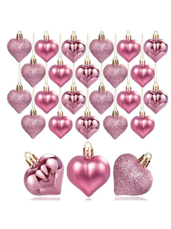 24pcs Christmas Tree Garland Ornaments, Small Pendants, Valentine's Day Gifts, Special-Shaped Electroplating Hearts, Peach Heart Color Balls