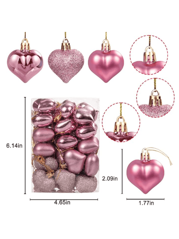 24pcs Christmas Tree Garland Ornaments, Small Pendants, Valentine's Day Gifts, Special-Shaped Electroplating Hearts, Peach Heart Color Balls