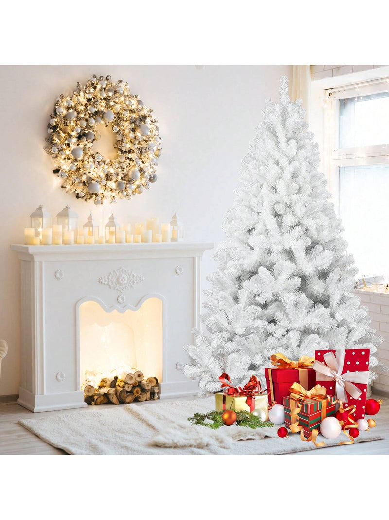 5FT White Flocked Christmas Tree, Artificial Snowfield Christmas Douglas Fir Tree, Christmas Party Decoration, Easy To Clean And Assemble, Foldable And Sturdy Metal Base,White Xmas Tree